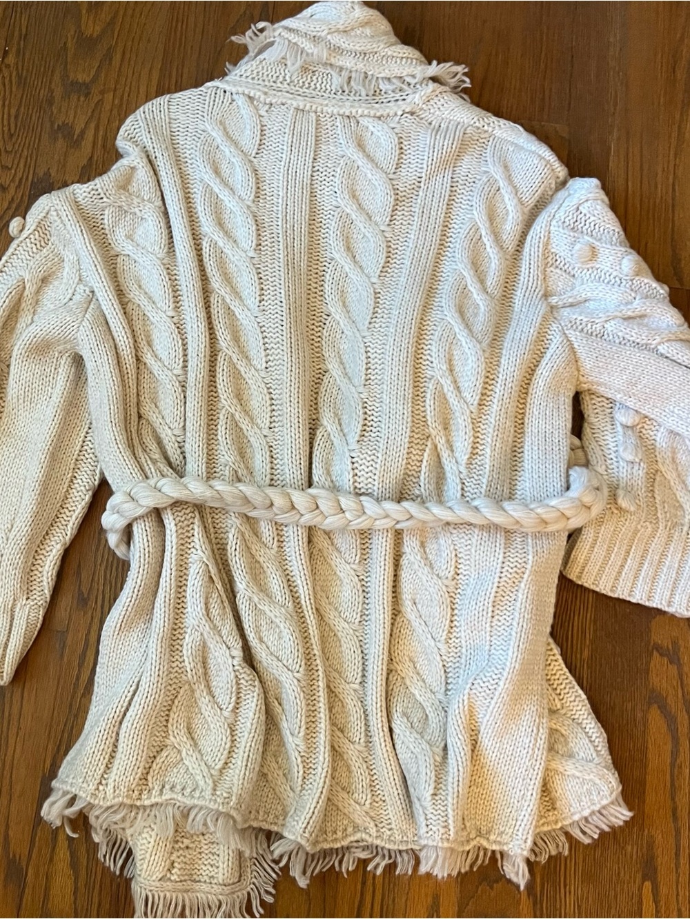 Farm Rio Khaki cream Braided Knit wrap Cardigan rope belt fall vibes sz small S - Picture 13 of 13